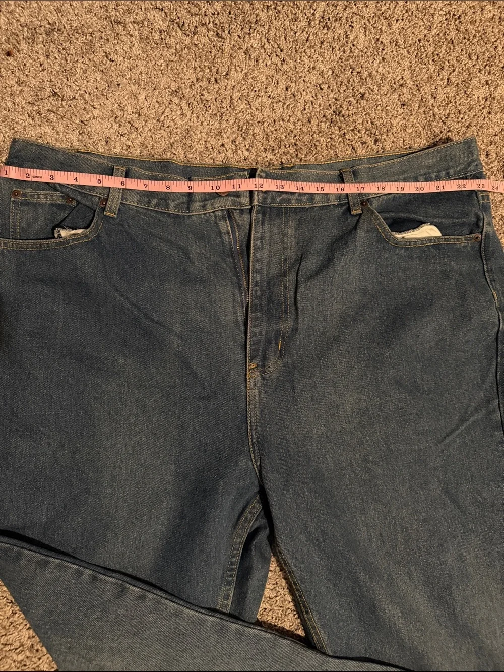 Windsor Relaxed-Fit Jeans in Denim Blue with Tan Patch